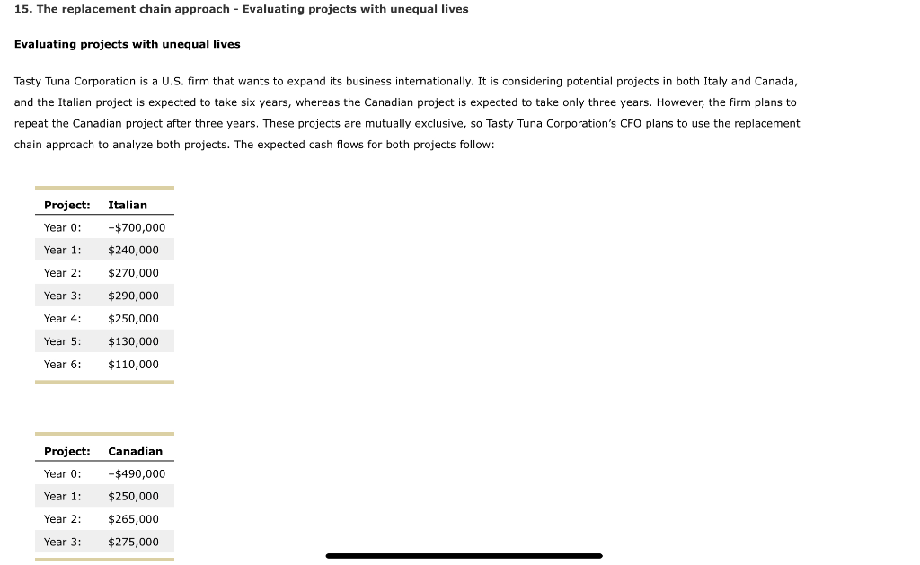 15. The replacement chain approach - Evaluating projects with unequal lives