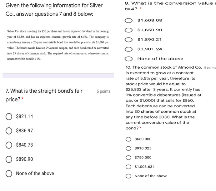 Given the following information for Silver Co., answer questions 7 and