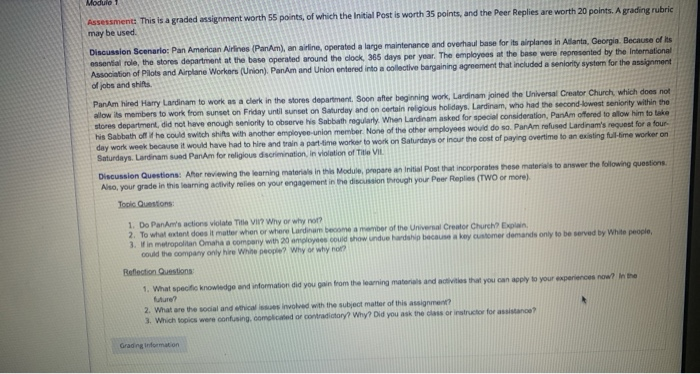  Modulo 1 Assessment: This is a graded assignment worth 55 points,