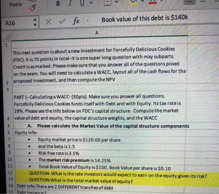  1 Paste BIU . A16 x & fx Book value of