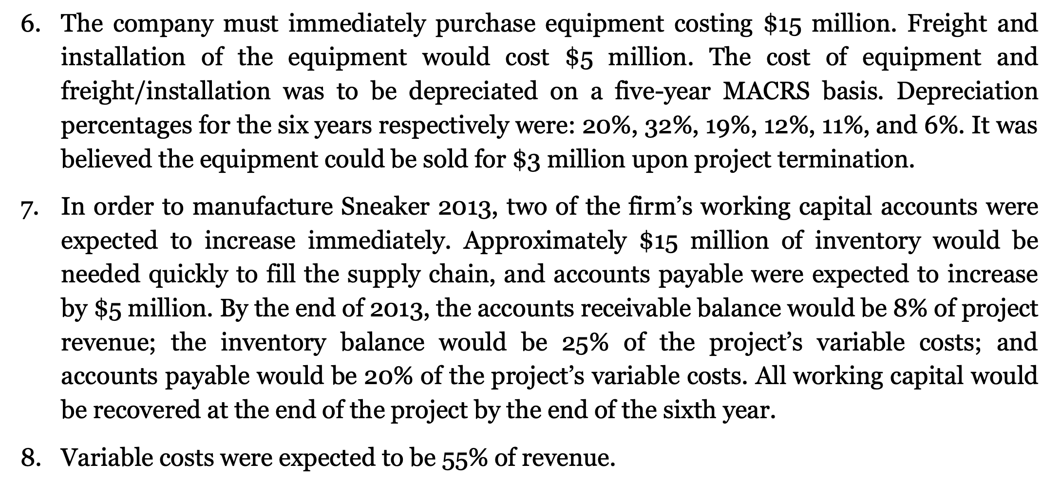 the Sneaker 2013 project was expected to be six years. Assume the