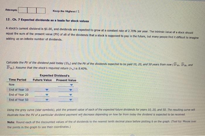  Attempt Keep the Highest/1 12. Ch. 7 Expected dividends as a