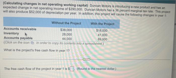 Please reqd carefully (Calculating changes in net operating working capital) Duncan Motors