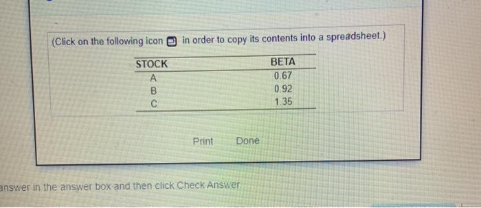 rate of return for the three stocks listed in the popup window.