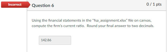 in the "fsa_assignment.xlsx" file on canvas, compute the firm's debt-to-equity ratio. Round