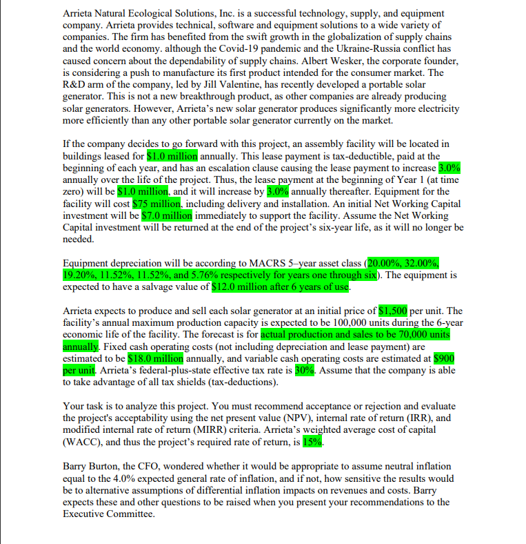 . Complete a sensitivity analysis considering the following 7 variables: unit sales,