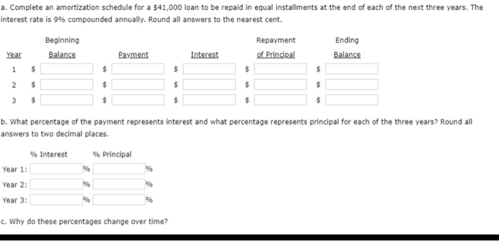 Pument Hepayment of b. Calculating % of Payment Representing Interest and Principal