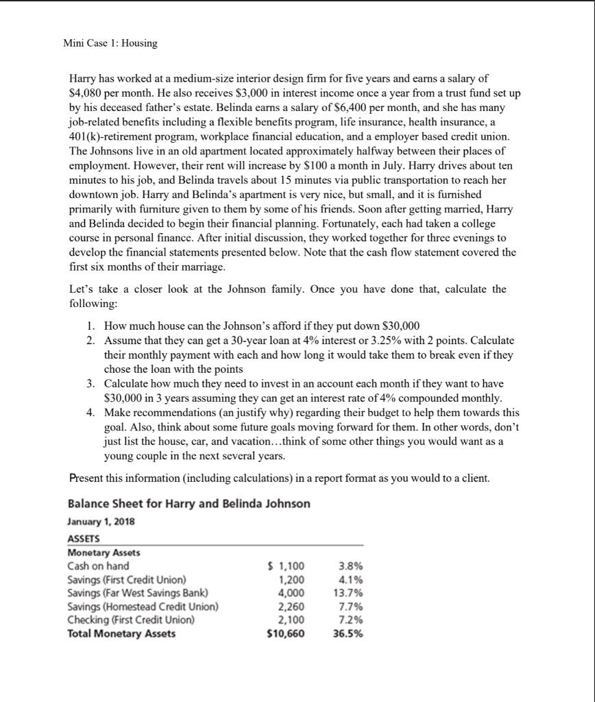  Mini Case 1: Housing Harry has worked at a medium-size interior