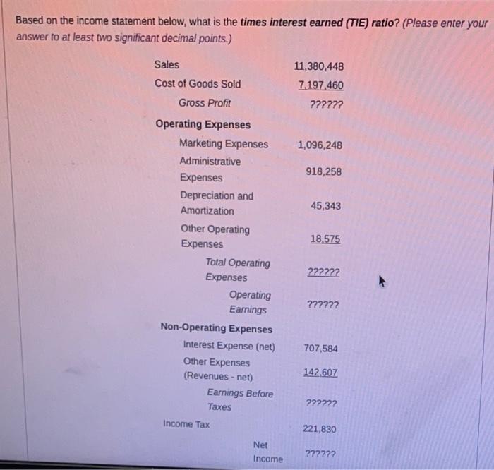  Based on the income statement below, what is the times interest