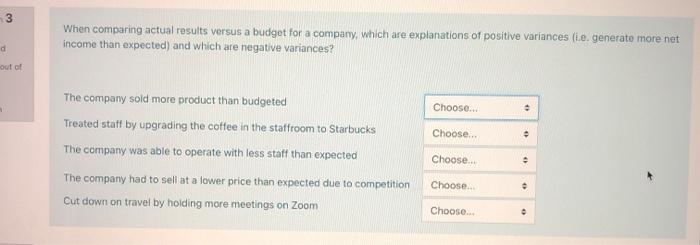  3 When comparing actual results versus a budget for a company,