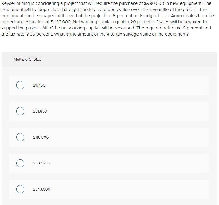  Keyser Mining is considering a project that will require the purchase