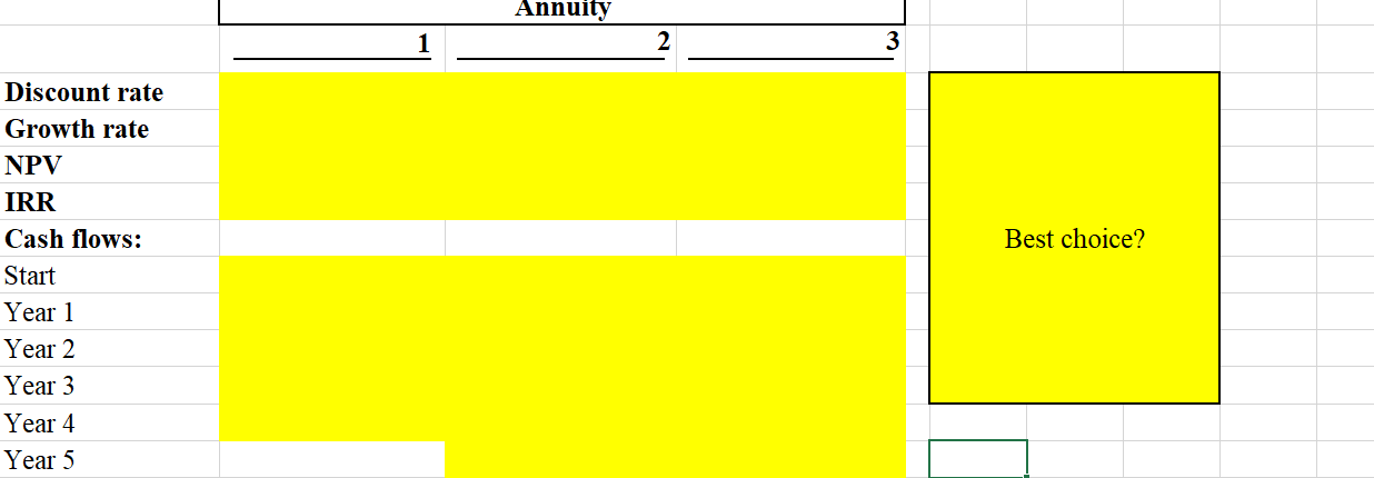 Value 1. You are offered three annuities for purchase. Annuities make payments