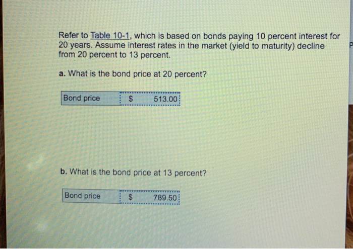 Refer to Table 10-1, which is based on bonds paying 10