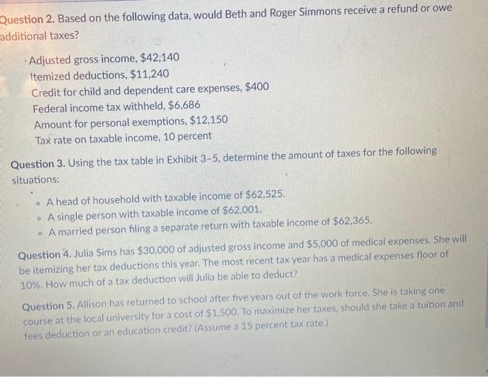 2.based on the following data, would beth and roger simmons recieve a