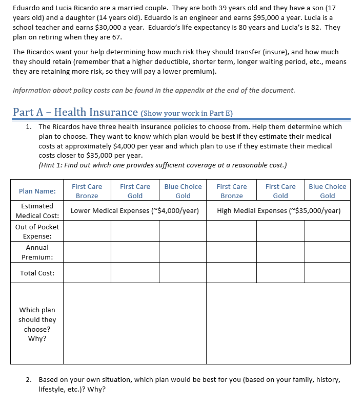 Calculations for Part A First Care Bronze High Medical Expenses First Care