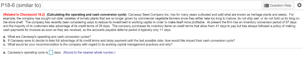 P18-6 (similar to) Question Help (Related to Checkpoint 18.2) (Calculating the