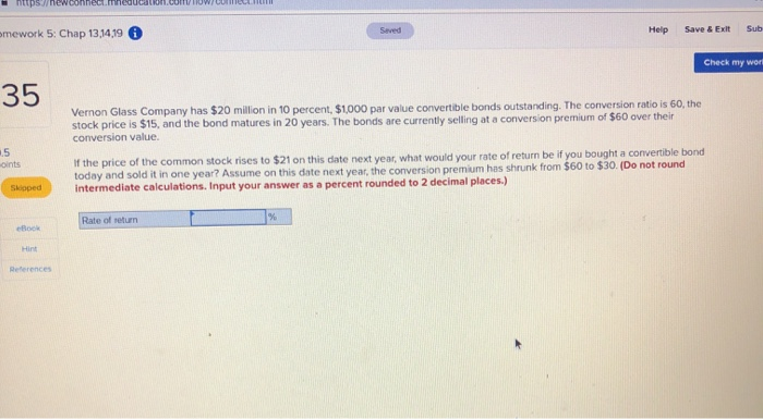  mework 5: Chap 13,14,19 Saved Help Save & Exit Sub Check