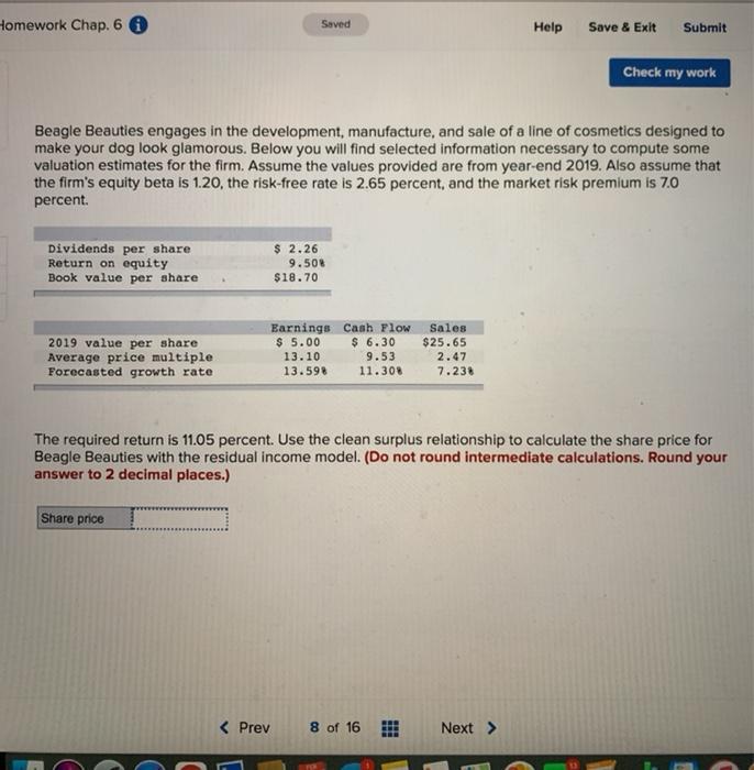  Homework Chap. 6 Soved Saved Help Save & Exit Submit Check