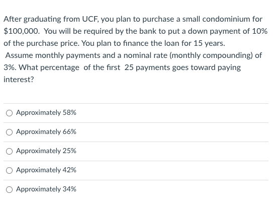  After graduating from UCF, you plan to purchase a small condominium