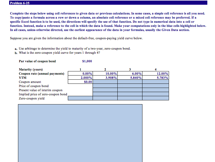  Problem 6-25 Complete the steps below using cell references to given
