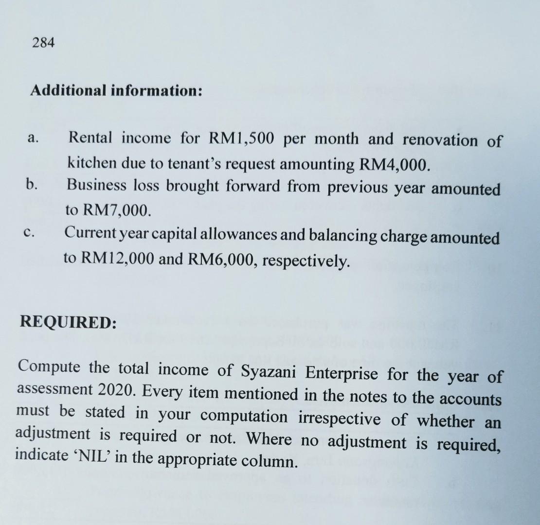 31 December 2020 as follows: RM 2,400,000 Syazani Enterprise Income Statement for