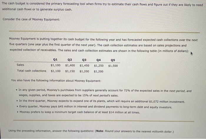  The cash budget is considered the primary forecasting tool when firms