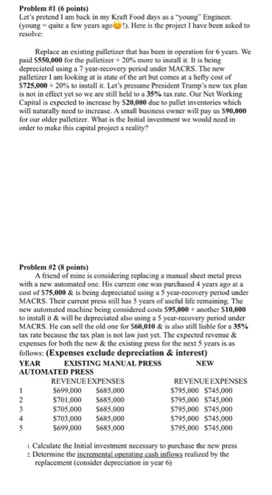  4 questions (no need the exercixce) Problem #1 (6 points) Let's