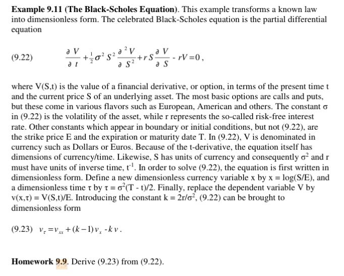 Example 9.11 (The Black-Scholes Equation). This example transforms a known law