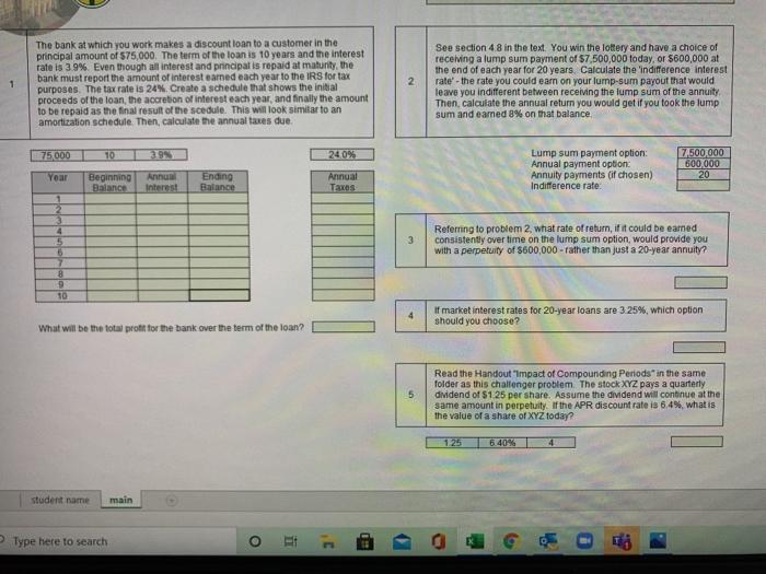  I need help on this 5 part excel Time Value problem,