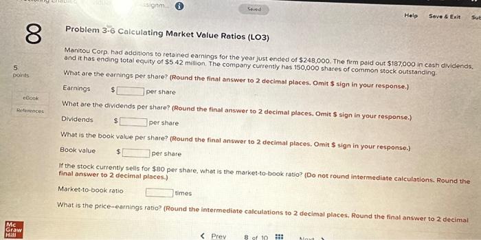  8 5 points Mc Graw Hill eBook References Dividends $ Book
