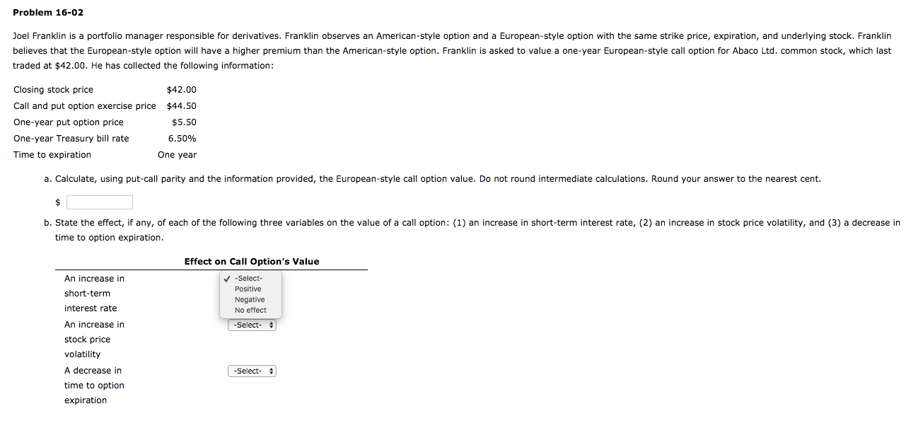  Problem 16-02 Joel Franklin is a portfolio manager responsible for derivatives.
