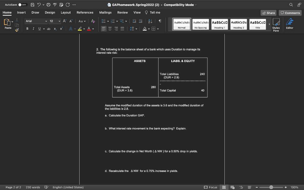  AutoSave OFF O 2 C ... GAPhomework.Spring2022 (2) - Compatibility Mode