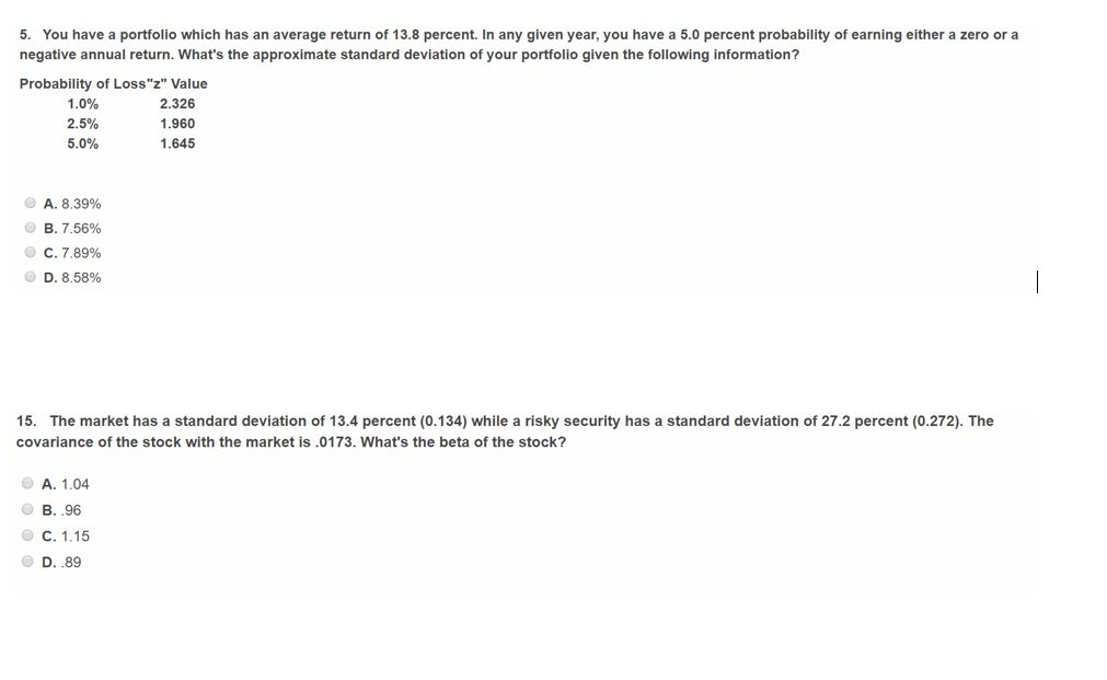 5. You have a portfolio which has an average return of