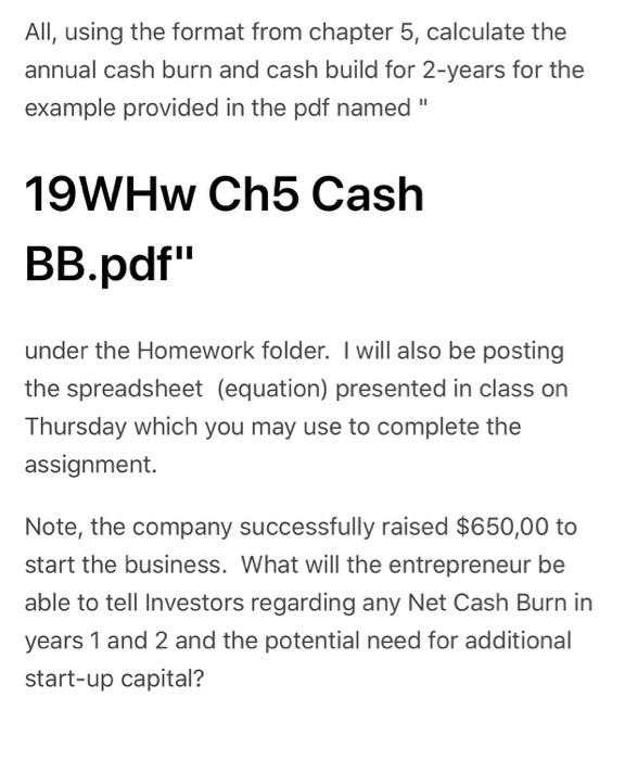  All, using the format from chapter 5, calculate the annual cash