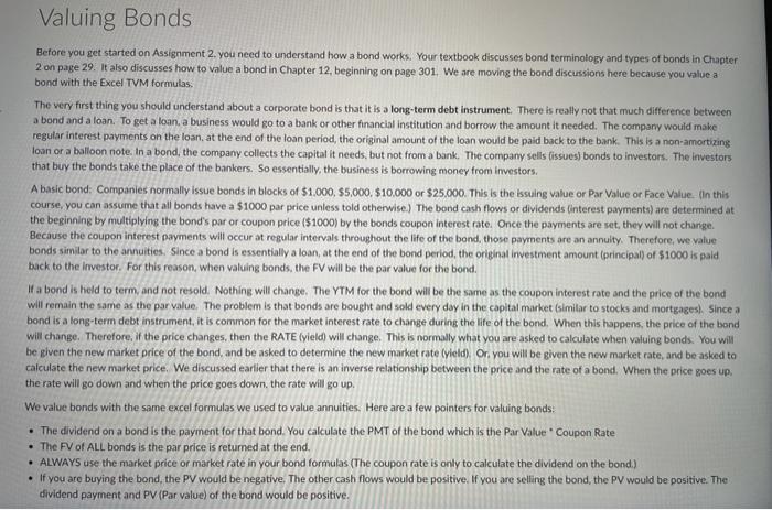  Valuing Bonds Before you get started on Assignment 2. you need
