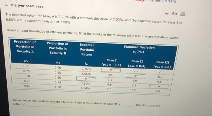  e to learn 1. The two-asset case Aa Aa The expected