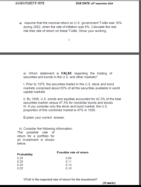  a) Assume that the nominal return on U.S. government T-bills was