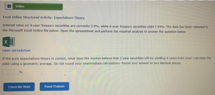  Video Excel Online Structured Activity: Expectations Theory Interest rates on 4-year