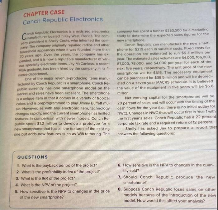  CHAPTER CASE Conch Republic Electronics onch Republic Electronics is a midsized