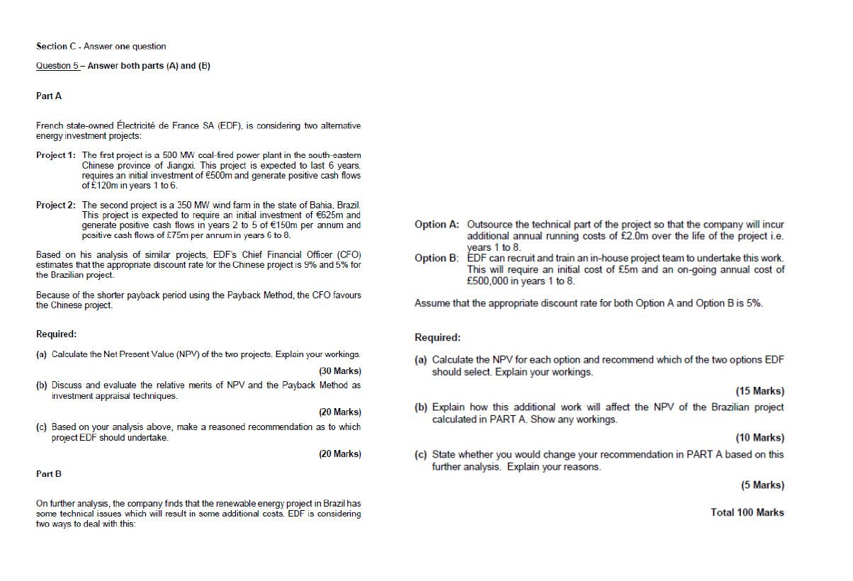 Please answer part B Section C - Answer one question Question 5