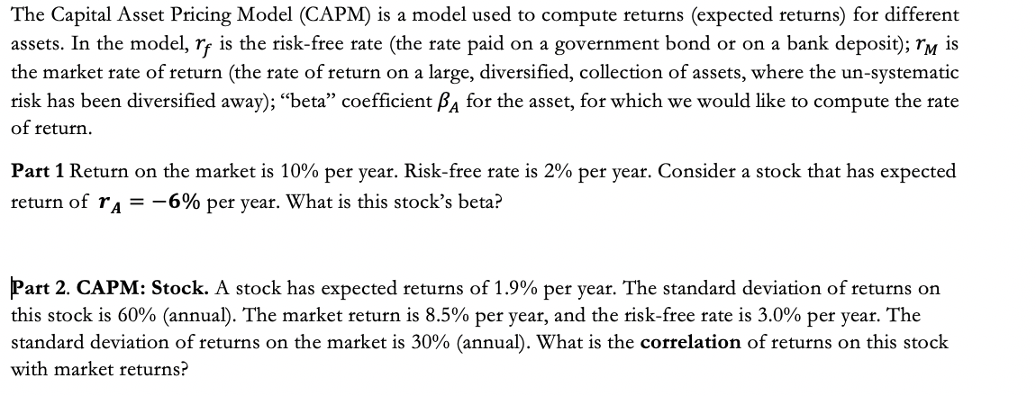 Please show the specific progress and formula. The Capital Asset Pricing Model