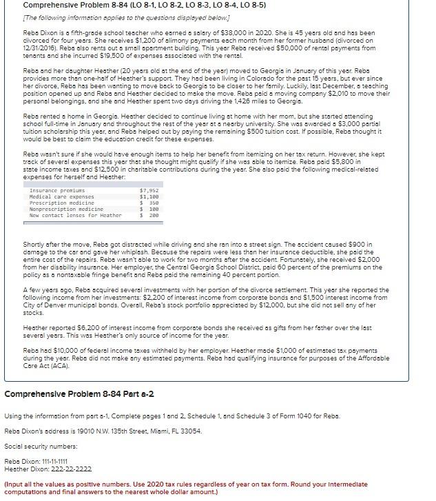  Comprehensive Problem 8-84 (LO 8-1, LO 8-2, LO 8-3. LO 8-4.