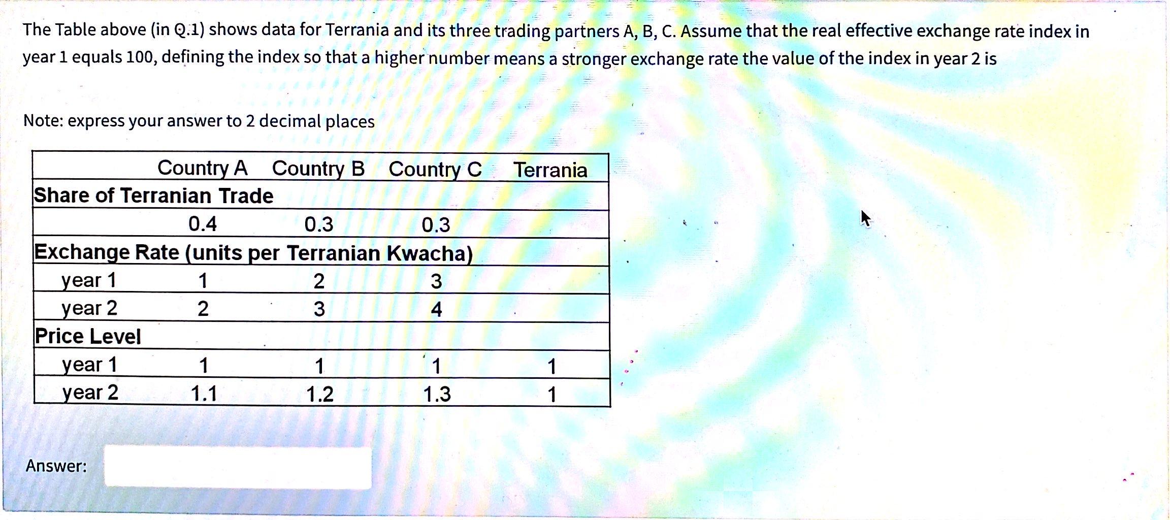 partners A, B, C. Assume that the effective exchange rate index in