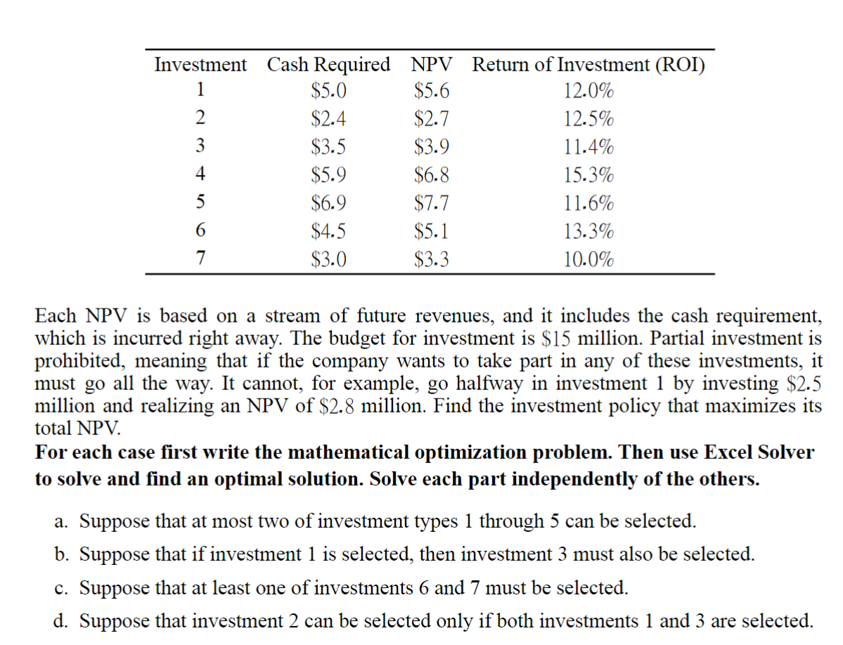 PLEASE ANSWER ONLY QUESTION D. I need to know how this constraint