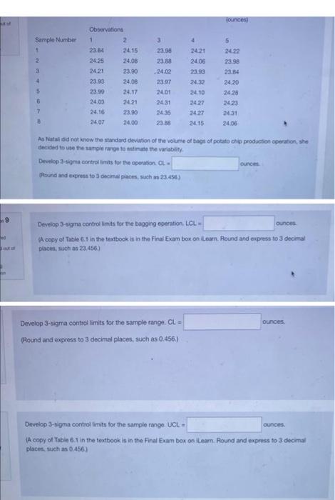  louines Sample Number 2 3 Observations 2 23.84 24.15 24.25 24.06