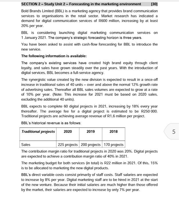  SECTION 2 - Study Unit 2 - Forecasting in the marketing