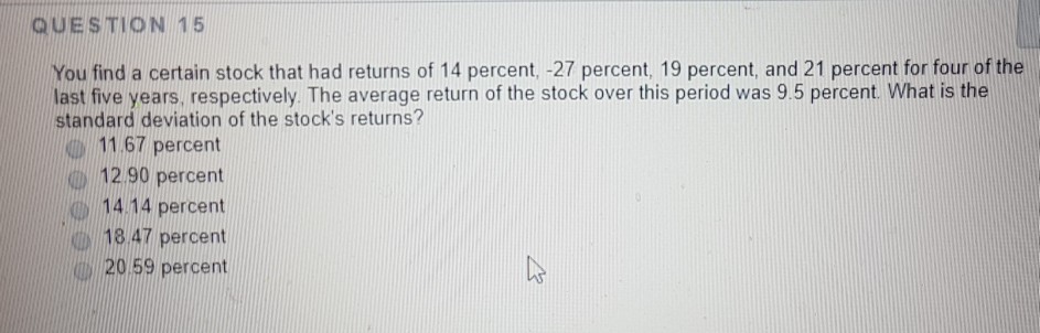 QUESTION 15 You find a certain stock that had returns of