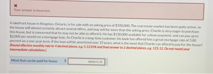 *Interest rate is compounded semi-annually* X Your answer is incorrect Alakefront house