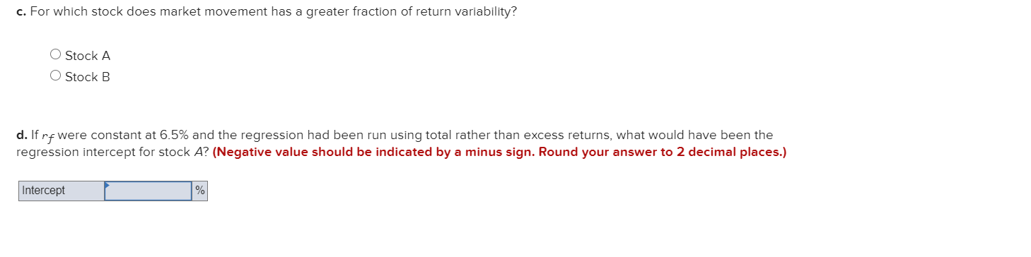 and B. RA = -1.5% + 1.3RM R-square = 0.658 Residual standard