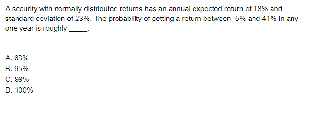 A security with normally distributed returns has an annual expected return